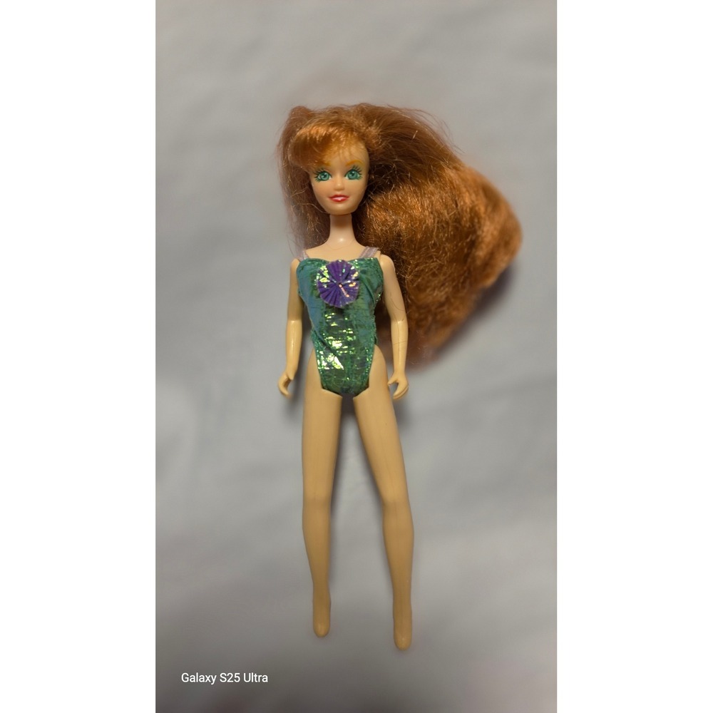 Vintage JPI Red Hair Fashion Doll Shimmering Green Metallic Swimsuit Teal 11in